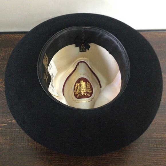 Stetson Temple Royal DeLuxe Fur Felt Hat Black Size 6 7/8 Feather Accent - Picture 5 of 7